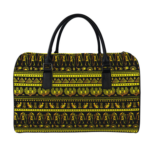 Ancient Egyptian Pattern Print Leather Duffle Bag