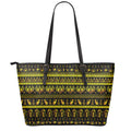Ancient Egyptian Pattern Print Leather Tote Bag With Zipper