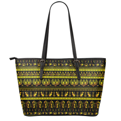 Ancient Egyptian Pattern Print Leather Tote Bag