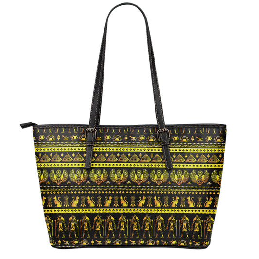Ancient Egyptian Pattern Print Leather Tote Bag
