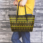 Ancient Egyptian Pattern Print Leather Tote Bag