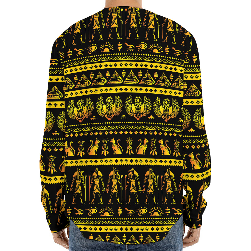 Ancient Egyptian Pattern Print Long Sleeve Baseball Jersey