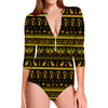 Ancient Egyptian Pattern Print Long Sleeve Swimsuit