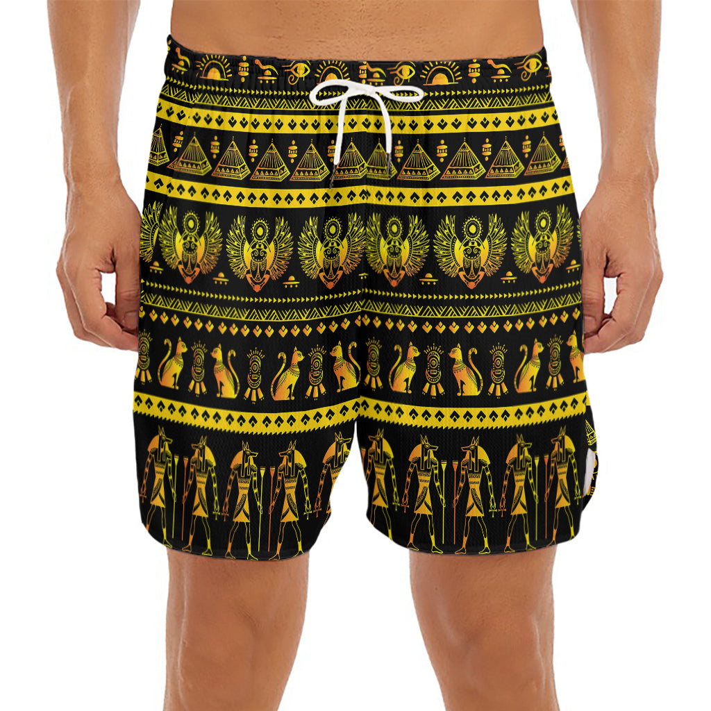 Ancient Egyptian Pattern Print Men's Split Running Shorts