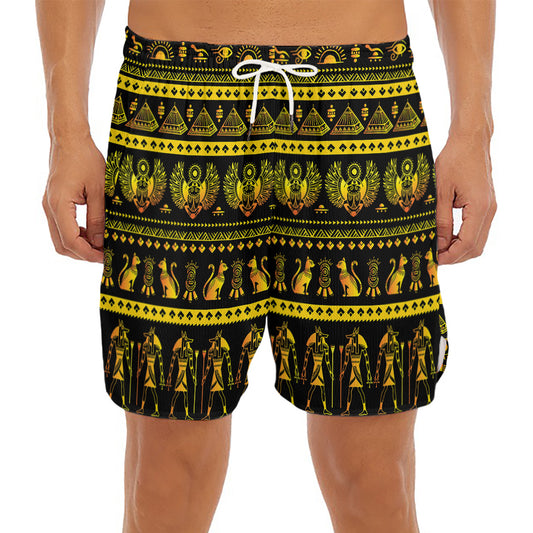Ancient Egyptian Pattern Print Men's Split Running Shorts