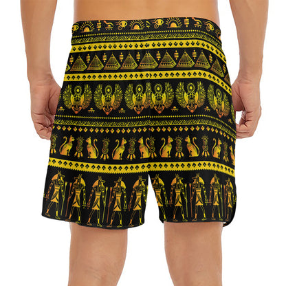 Ancient Egyptian Pattern Print Men's Split Running Shorts
