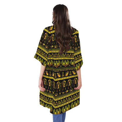 Ancient Egyptian Pattern Print Open Front Beach Cover Up