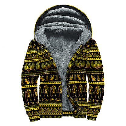 Ancient Egyptian Pattern Print Sherpa Lined Zip Up Hoodie