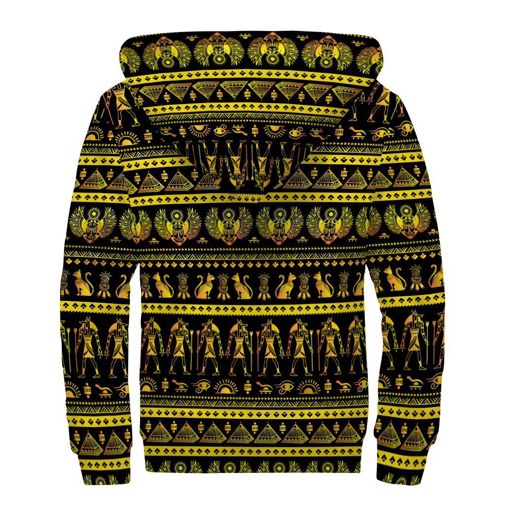 Ancient Egyptian Pattern Print Sherpa Lined Zip Up Hoodie