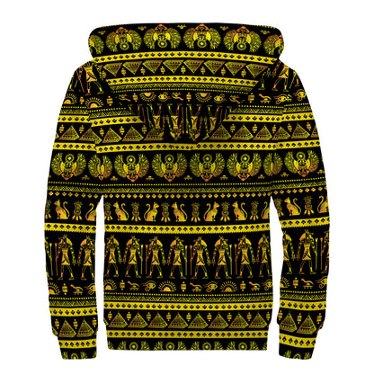 Ancient Egyptian Pattern Print Sherpa Lined Zip Up Hoodie