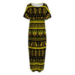 Ancient Egyptian Pattern Print Short Sleeve Long Nightdress