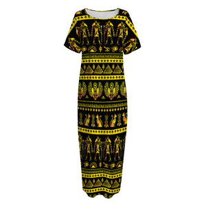 Ancient Egyptian Pattern Print Short Sleeve Long Nightdress