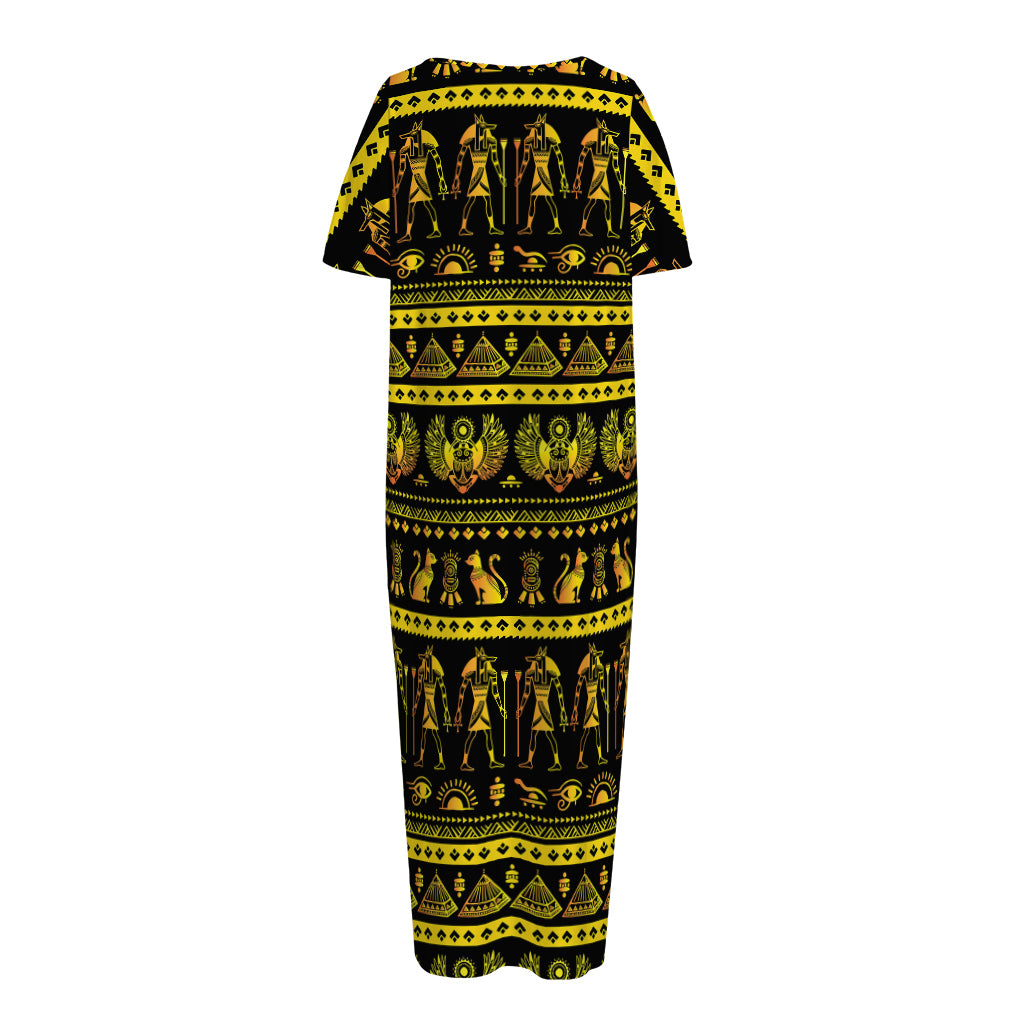 Ancient Egyptian Pattern Print Short Sleeve Long Nightdress