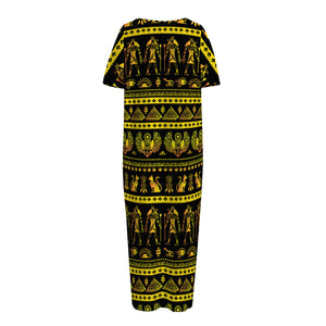 Ancient Egyptian Pattern Print Short Sleeve Long Nightdress