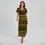 Ancient Egyptian Pattern Print Short Sleeve Maxi Dress