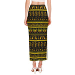 Ancient Egyptian Pattern Print Side Slit Maxi Skirt
