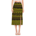 Ancient Egyptian Pattern Print Side Slit Midi Skirt