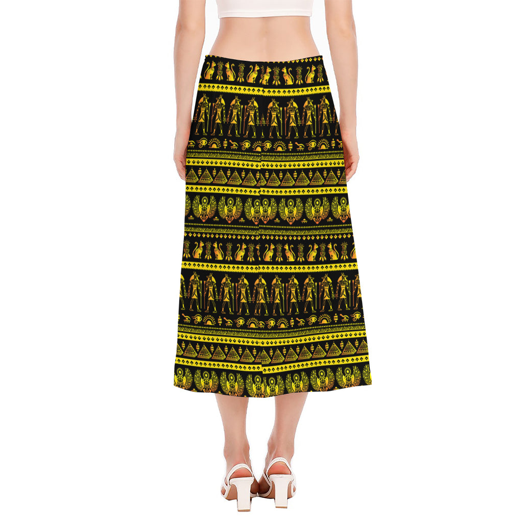 Ancient Egyptian Pattern Print Side Slit Midi Skirt