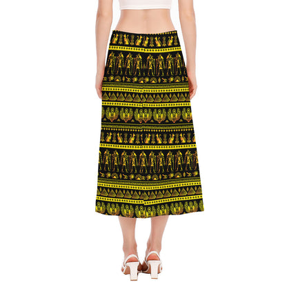 Ancient Egyptian Pattern Print Side Slit Midi Skirt