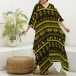 Ancient Egyptian Pattern Print Silk V-Neck Kaftan Dress