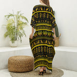 Ancient Egyptian Pattern Print Silk V-Neck Kaftan Dress