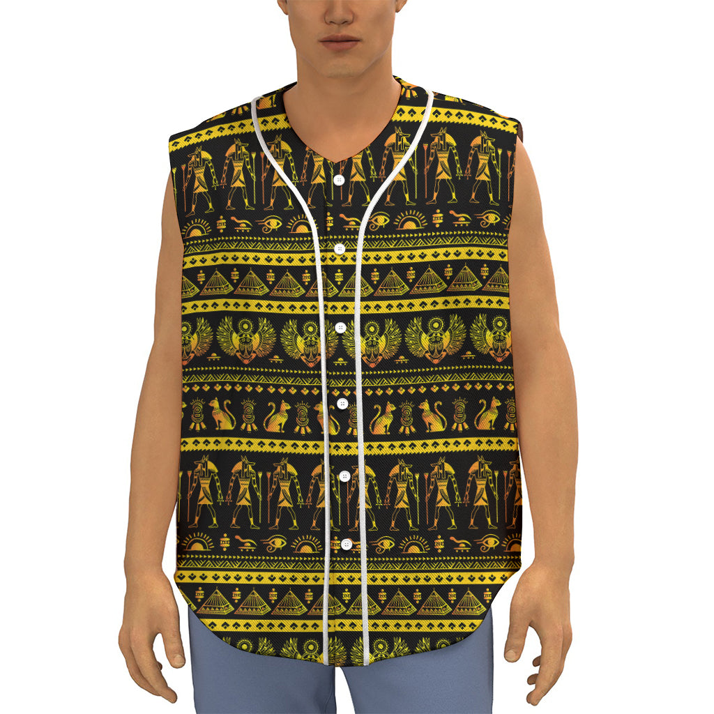 Ancient Egyptian Pattern Print Sleeveless Baseball Jersey