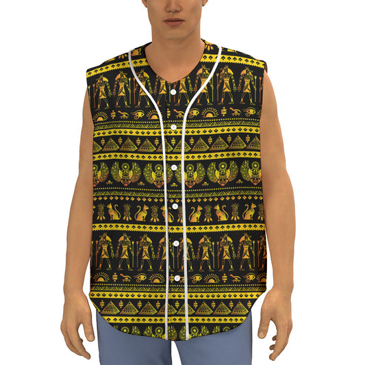 Ancient Egyptian Pattern Print Sleeveless Baseball Jersey