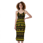 Ancient Egyptian Pattern Print Slim Fit Midi Cami Dress