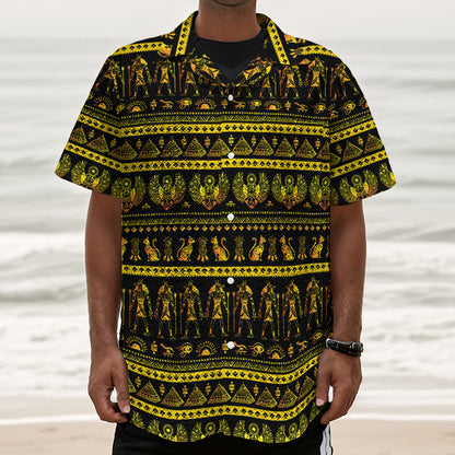 Ancient Egyptian Pattern Print Textured Short Sleeve Shirt