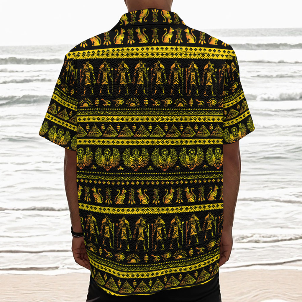 Ancient Egyptian Pattern Print Textured Short Sleeve Shirt