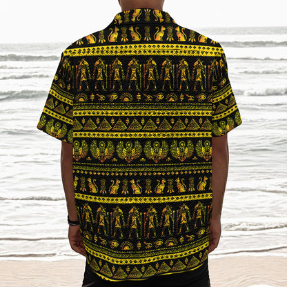 Ancient Egyptian Pattern Print Textured Short Sleeve Shirt