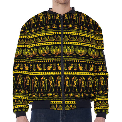 Ancient Egyptian Pattern Print Zip Sleeve Bomber Jacket