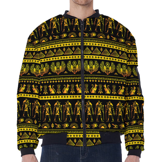 Ancient Egyptian Pattern Print Zip Sleeve Bomber Jacket