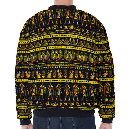 Ancient Egyptian Pattern Print Zip Sleeve Bomber Jacket