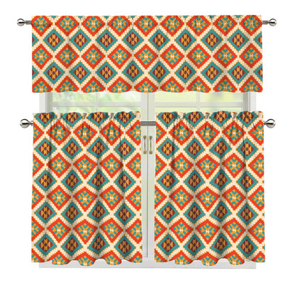 Ancient Geometric Navajo Print 3 Piece Kitchen Curtains