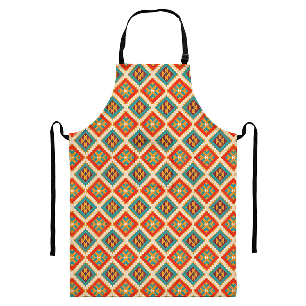 Ancient Geometric Navajo Print Bib Apron With Pocket