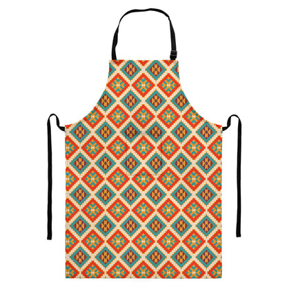 Ancient Geometric Navajo Print Bib Apron With Pocket