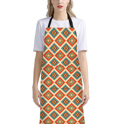 Ancient Geometric Navajo Print Bib Apron With Pocket