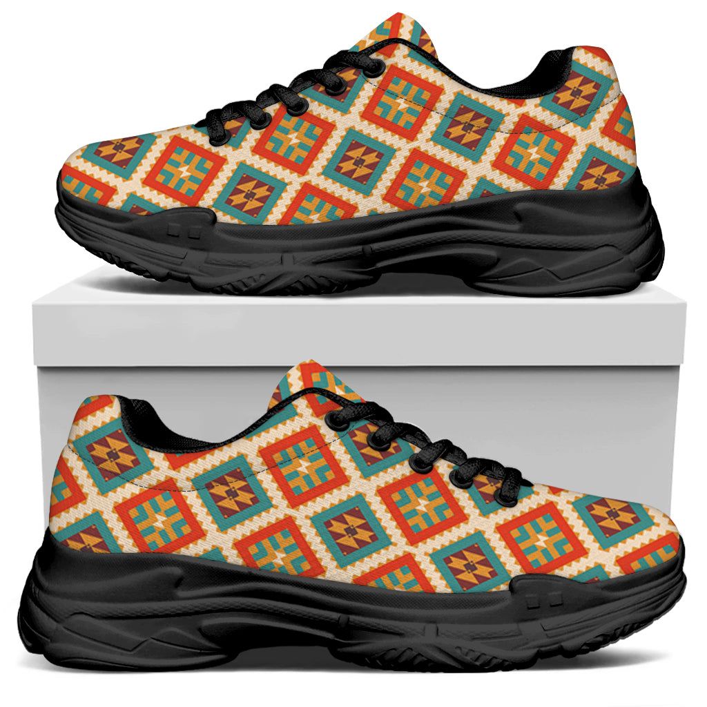 Ancient Geometric Navajo Print Black Chunky Shoes