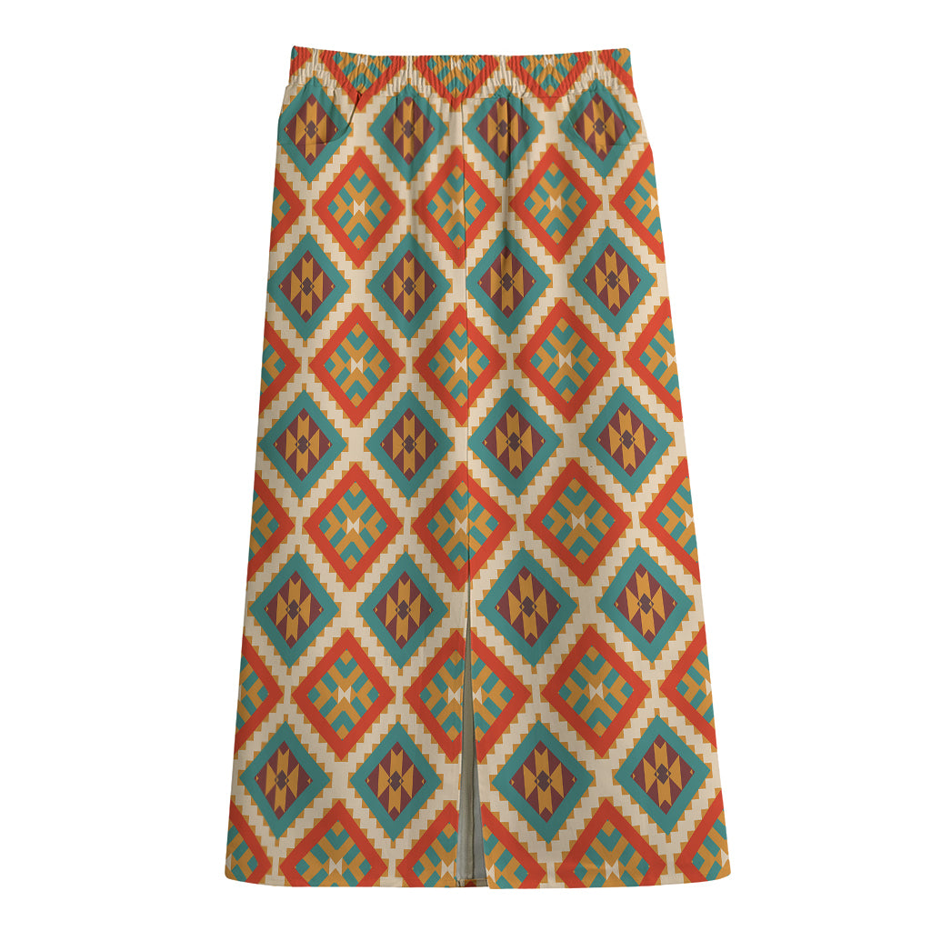 Ancient Geometric Navajo Print Cotton Front Slit Maxi Skirt