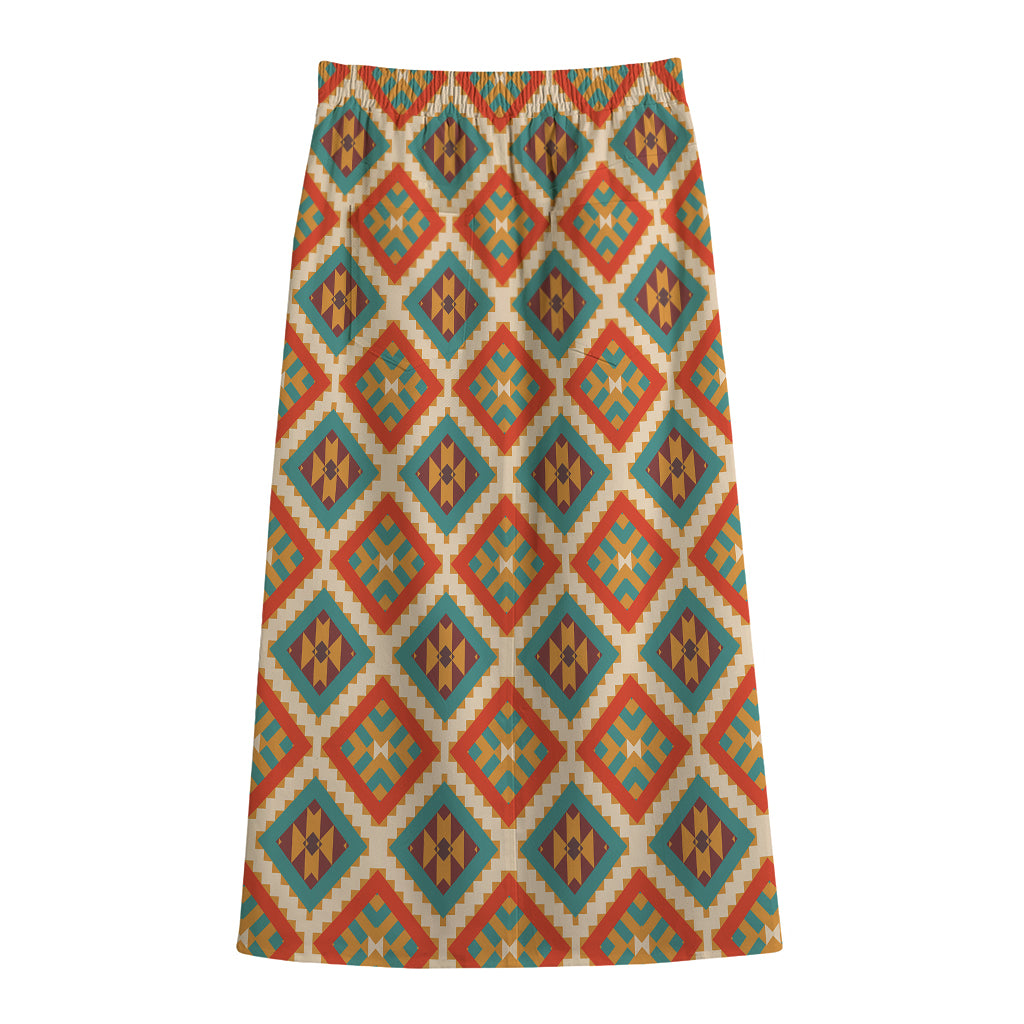 Ancient Geometric Navajo Print Cotton Front Slit Maxi Skirt