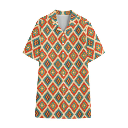 Ancient Geometric Navajo Print Cotton Hawaiian Shirt