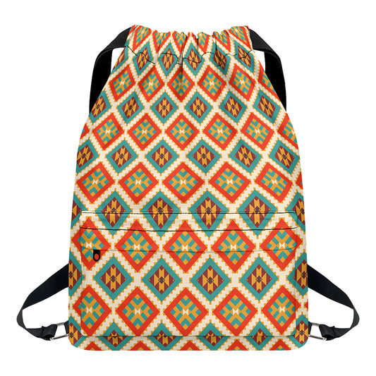 Ancient Geometric Navajo Print Drawstring Backpack