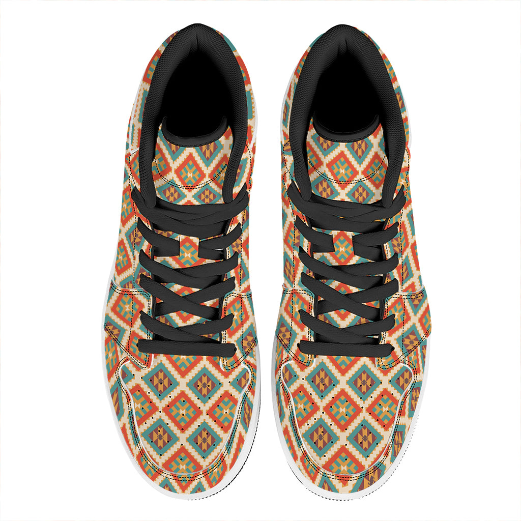 Ancient Geometric Navajo Print High Top Leather Sneakers