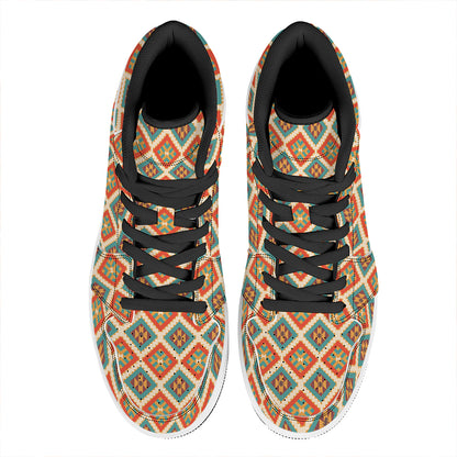 Ancient Geometric Navajo Print High Top Leather Sneakers