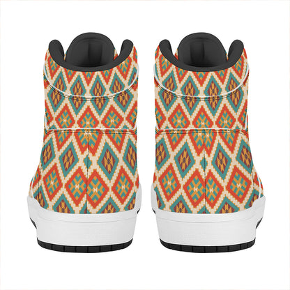 Ancient Geometric Navajo Print High Top Leather Sneakers