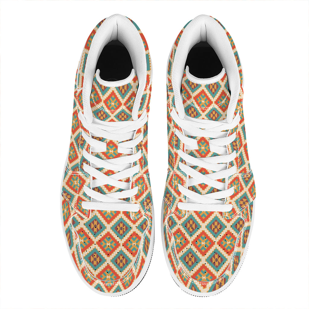 Ancient Geometric Navajo Print High Top Leather Sneakers