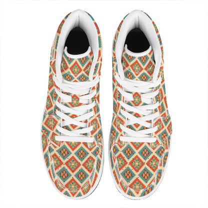 Ancient Geometric Navajo Print High Top Leather Sneakers