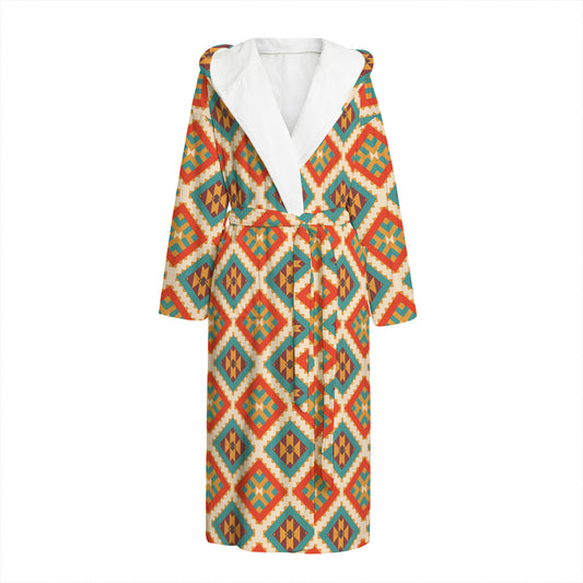 Ancient Geometric Navajo Print Hooded Bathrobe