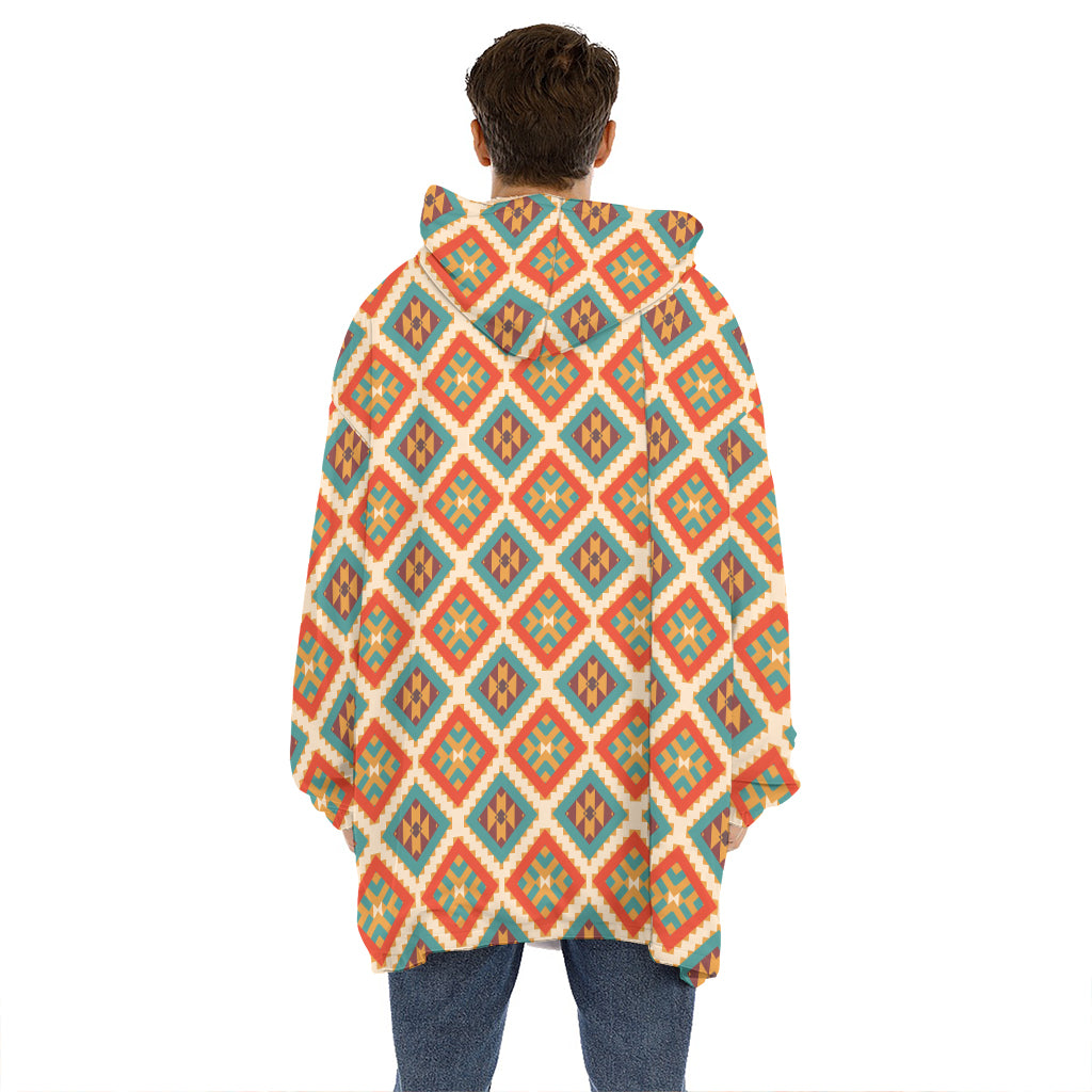 Ancient Geometric Navajo Print Hoodie Blanket